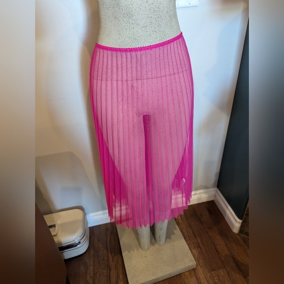 NWT Anthropologie Sunburst sheer Pink Pleated Midi Skirt Sz LP fits XL/1x - Picture 4 of 14